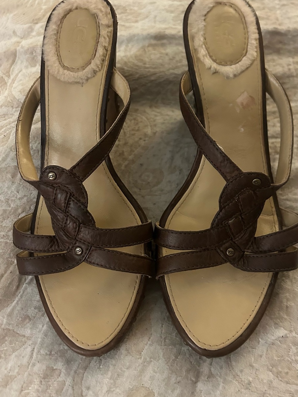 UGG Australia Leather Shearling Studded Wood Sandals